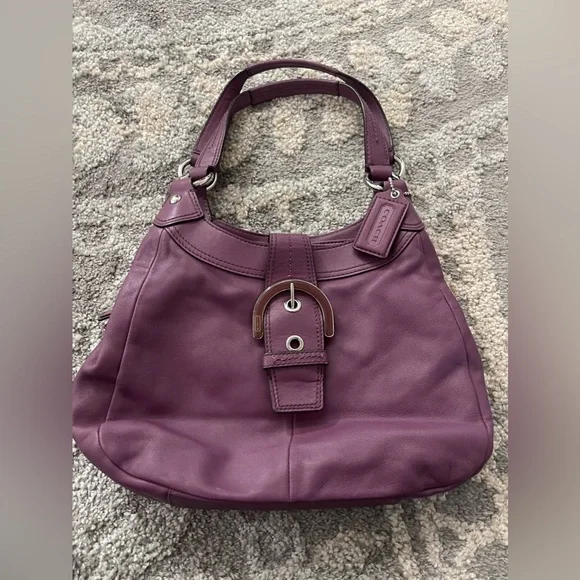【美品】Coach Accessory Porch Hobo Purple Coach Purple Signature Chain Hobo Shoulder Bag, Excellent